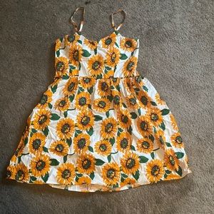 Sunflower Pattern Noodle-Strap Dress